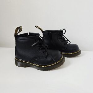 Dr. Martens Kids Black Boots with Yellow Stitching